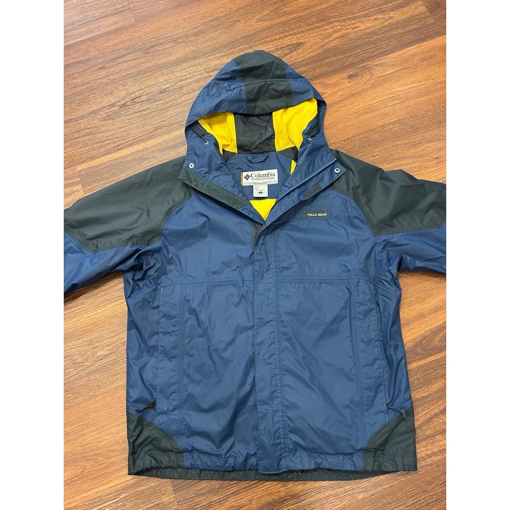 Columbia Field Gear Omni Shield Jacket Hooded Lined Blue Black Yellow Large